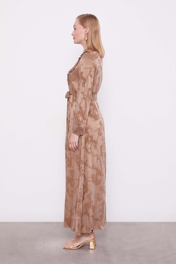 Vizon Fırfır Detaylı Cupra Elbise