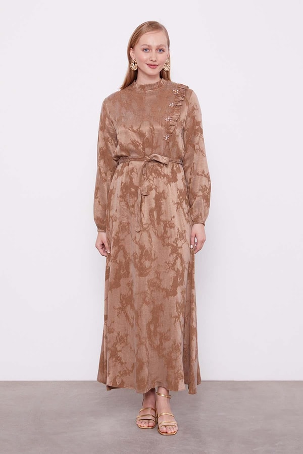 Vizon Fırfır Detaylı Cupra Elbise