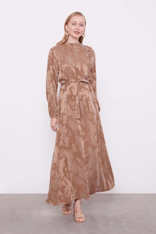 Vizon Fırfır Detaylı Cupra Elbise