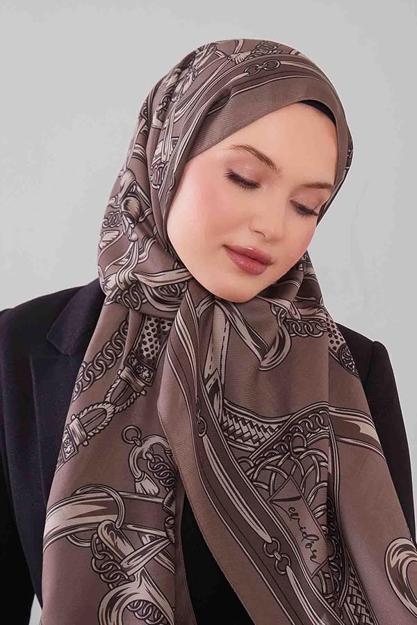 Vizon Karışık Desenli Yün İpek Şal