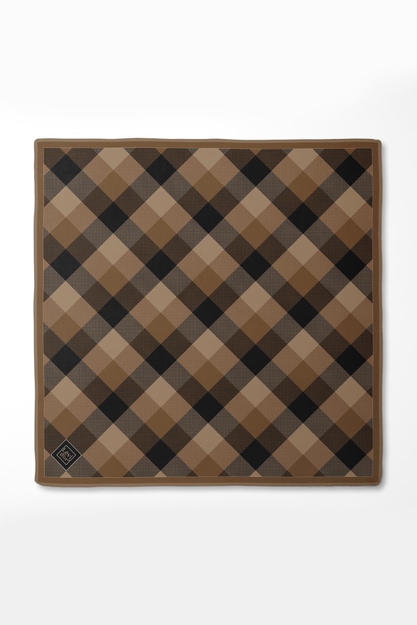 Vizon Noktalı Kareli Twill İpek Eşarp