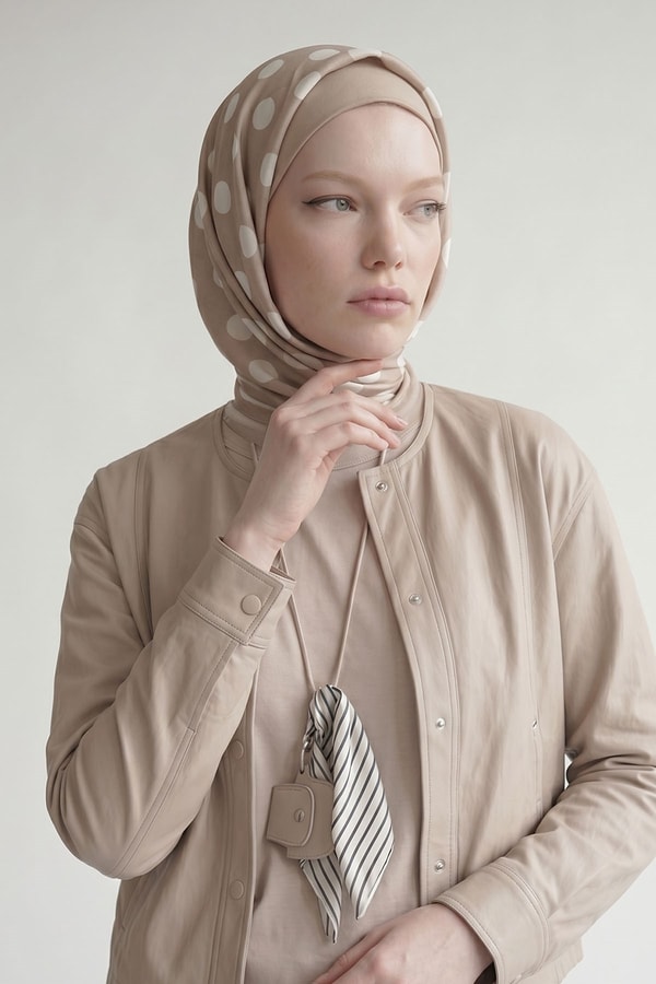 Vizon Puantiyeli Twill İpek Eşarp