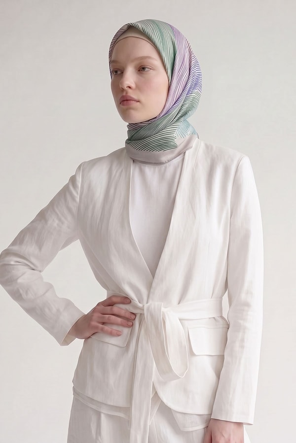 Vizon Sarmal Çizgili Twill İpek Eşarp