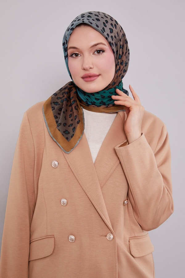 Yağ Yeşili Leopar Desen Soft Eşarp