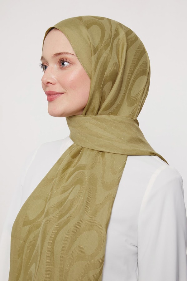 Yağ Yeşili Soyut Desen Grazia Şal