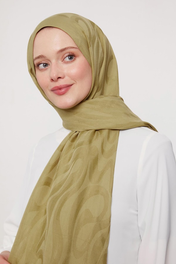 Yağ Yeşili Soyut Desen Grazia Şal