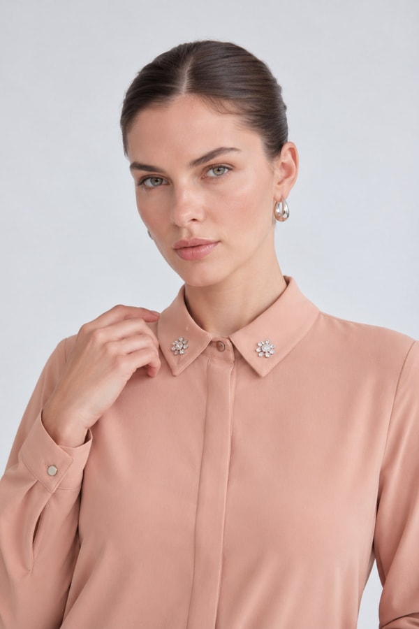 Yaka Taş Detaylı Tunik Somon
