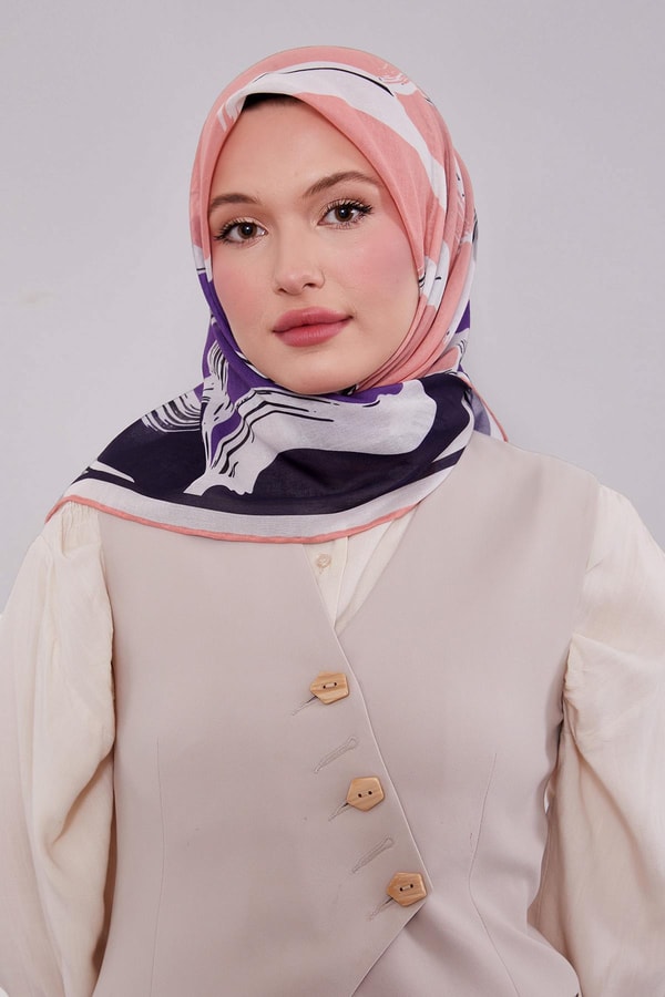 Yavruağzı Soyut Desen Soft Eşarp