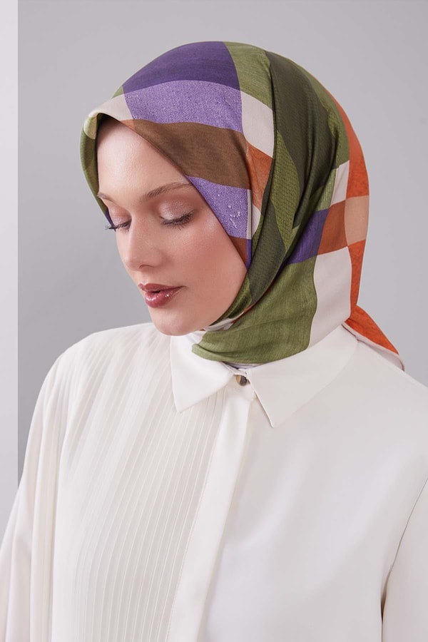 Yeşil Ekose Desen Trend Twill Eşarp
