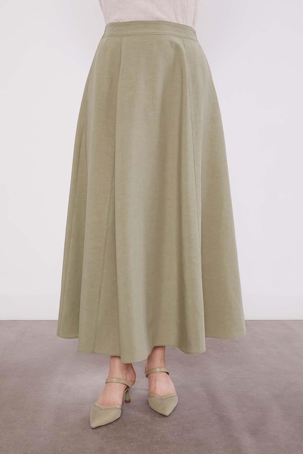 Yeşil Etek Ucu Pileli Cupra Etek Takım