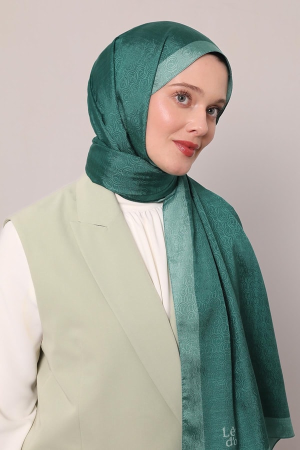 Yeşil Halka Desen Monogram Şal