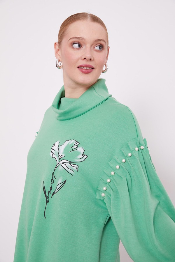 Yeşil İnci Kol Detaylı Spor Takım