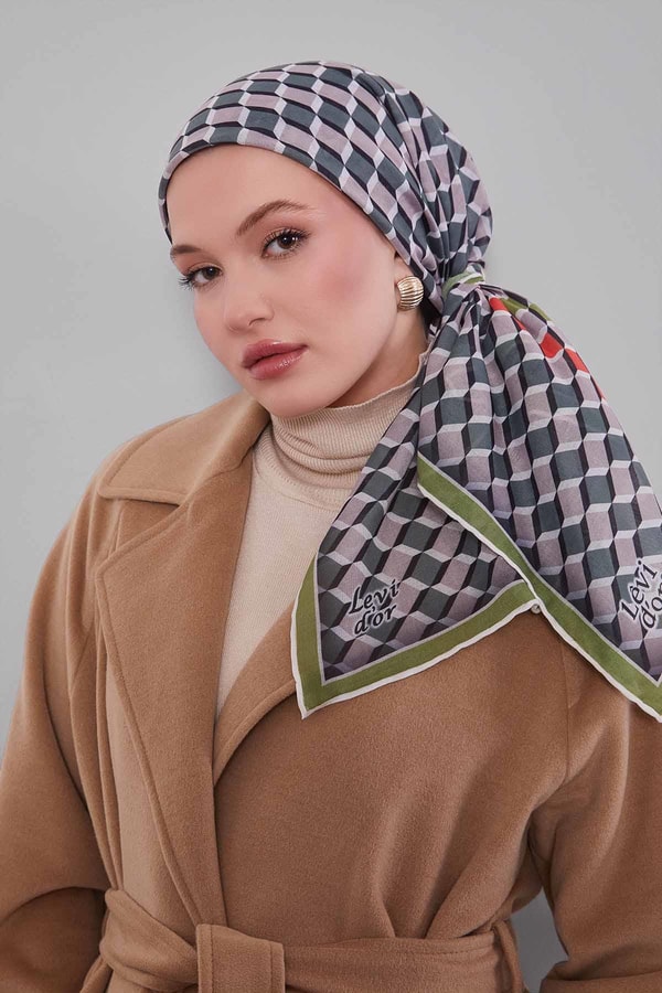 Yeşil Küp Desen Soft Eşarp