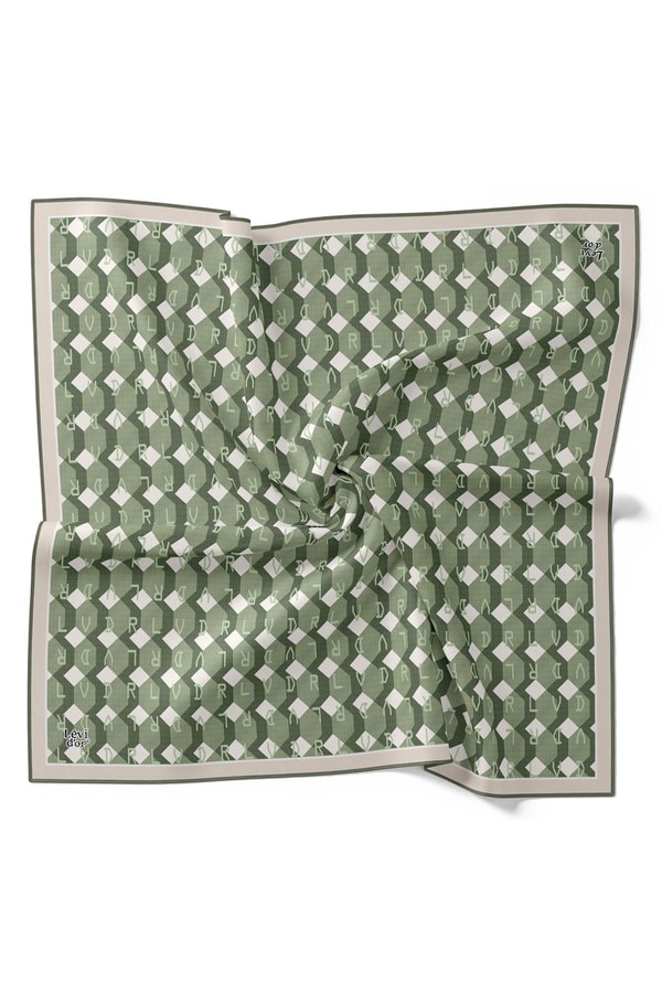 Yeşil Petek Baskılı Twill İpek Eşarp