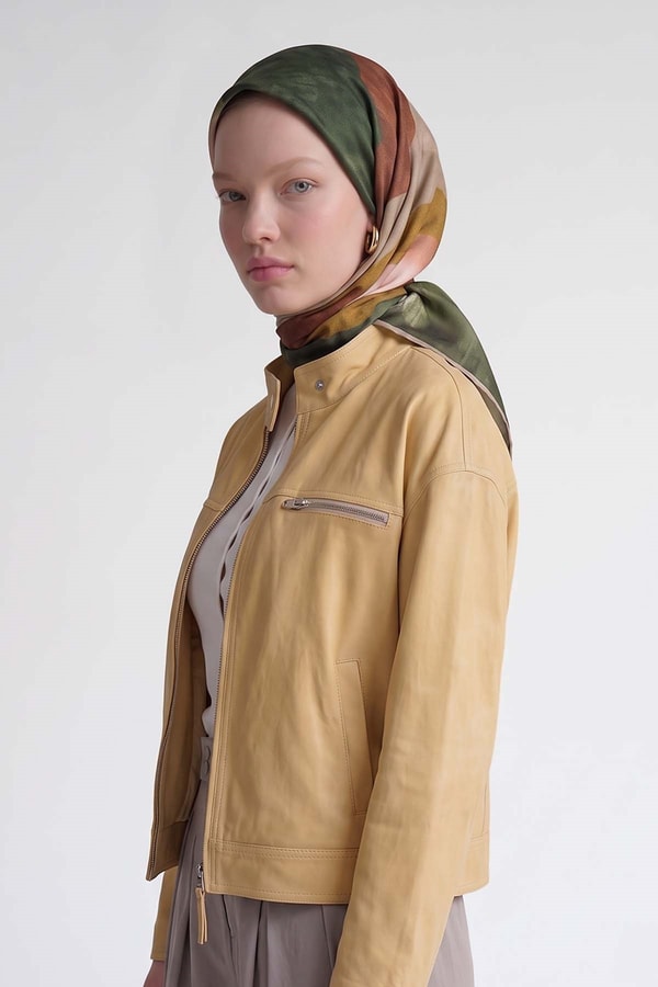 Yeşil Soyut Desen Royal Eşarp