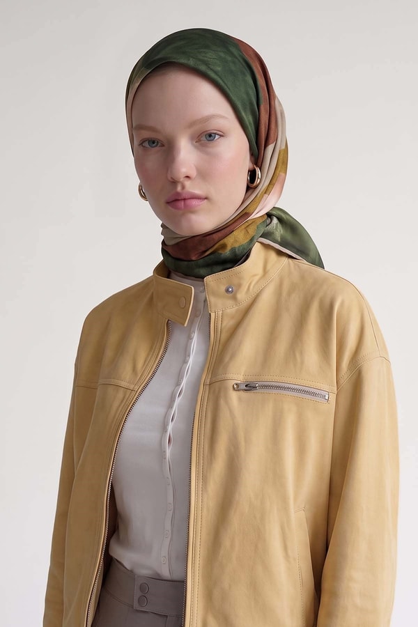 Yeşil Soyut Desen Royal Eşarp