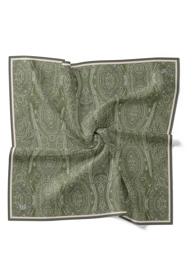 Yeşil Soyut Etnik Desen Twill İpek Eşarp