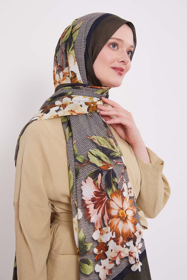 Yeşil Zigzag Pamuklu Şal