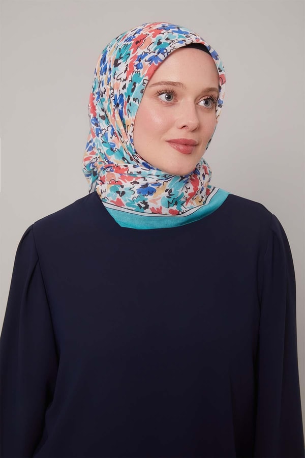 Yosun Yeşili Karışık Çiçek Desen Soft Eşarp