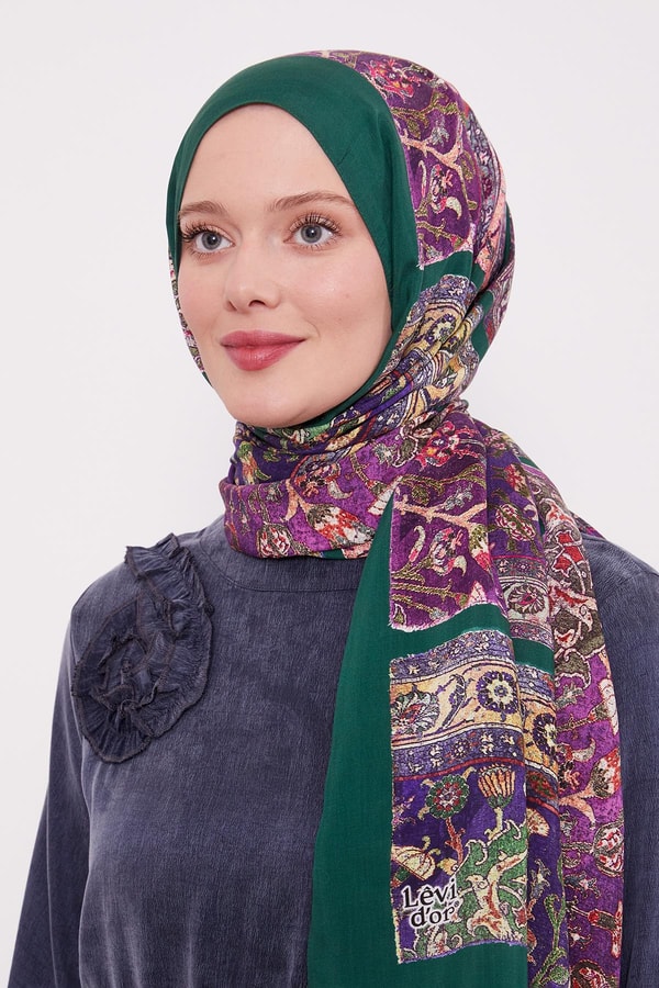 Zümrüt Yeşili Motif Desen Royal Şal