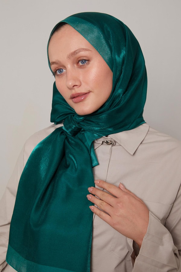 Zümrüt Yeşili Şerit Desen Kehribar Şal