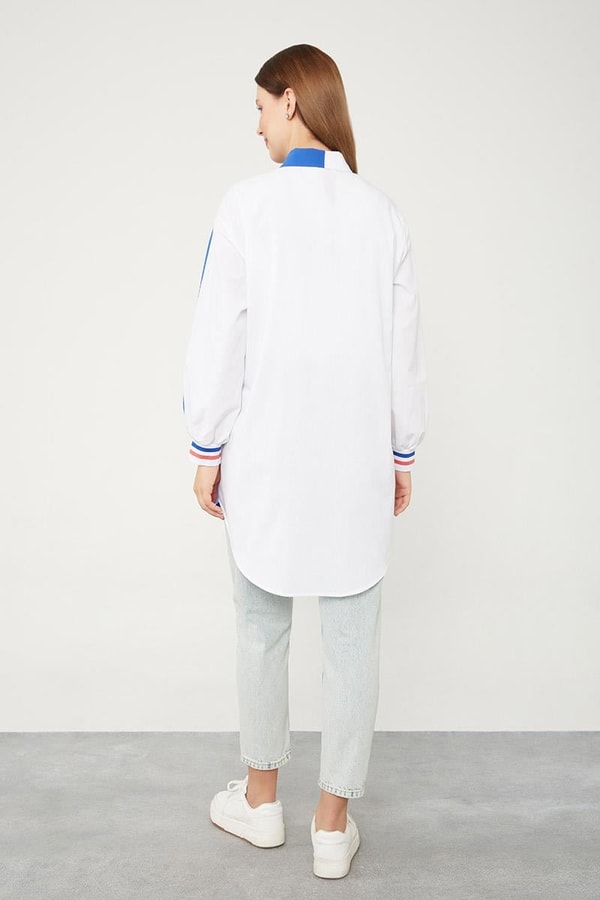 Levidor StudioLevidor Studio Ekru-Saks Çift Renk Ribanalı Poplin Gömlek