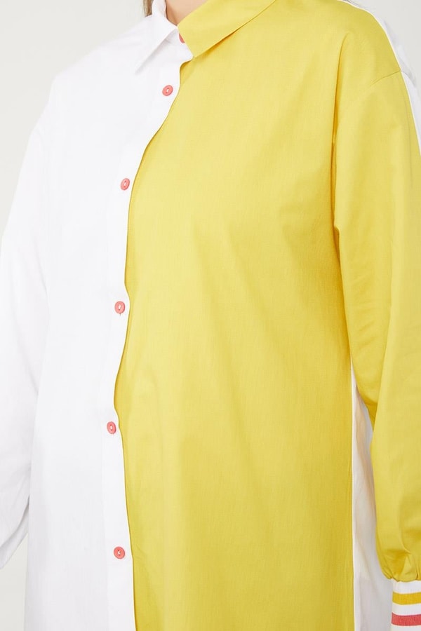 Levidor StudioLevidor Studio Ekru-Yeşil Çift Renk Ribanalı Poplin Gömlek