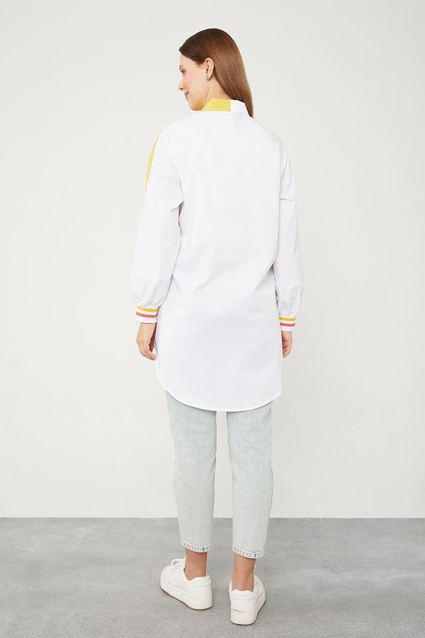 Levidor StudioLevidor Studio Ekru-Yeşil Çift Renk Ribanalı Poplin Gömlek