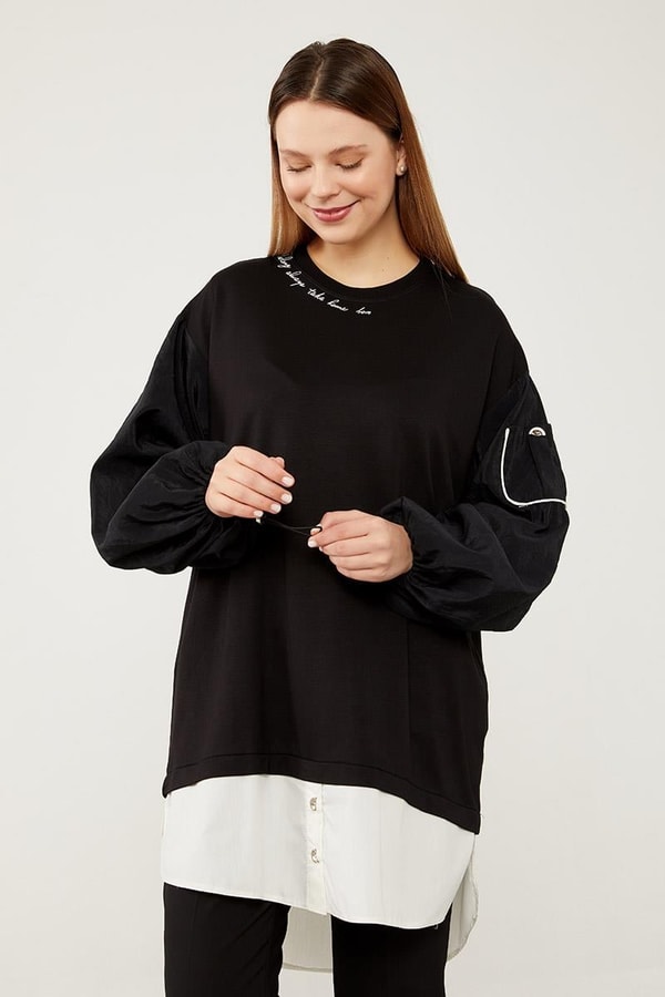 Levidor StudioLevidor Studio Siyah Bisiklet Yaka Yazı Baskılı Sweat Tunik