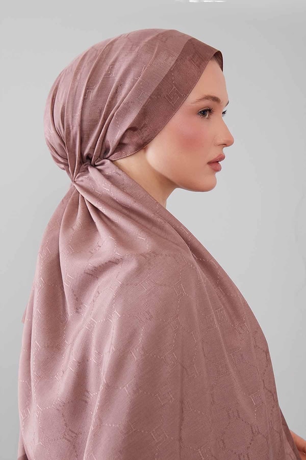 LevidorA.Kahve Petek İşlemeli Monogram Şal