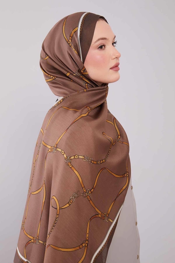 LevidorA.Kahve Kemer Desenli Yün İpek Şal