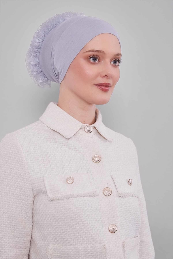 LevidorA.Gri Silikonlu Dikişsiz Fırfırlı Bone