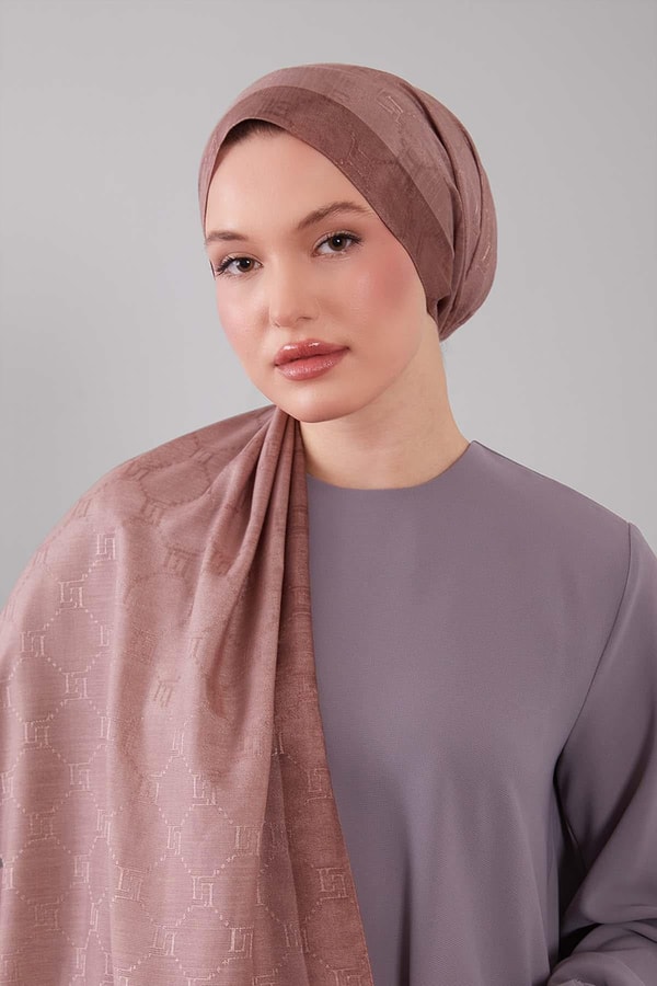 LevidorA.Kahve Petek İşlemeli Monogram Şal