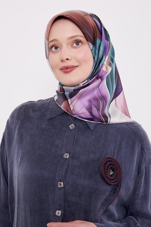 LevidorA.Vizon İnce Yaprak Desen Twill İpek Eşarp