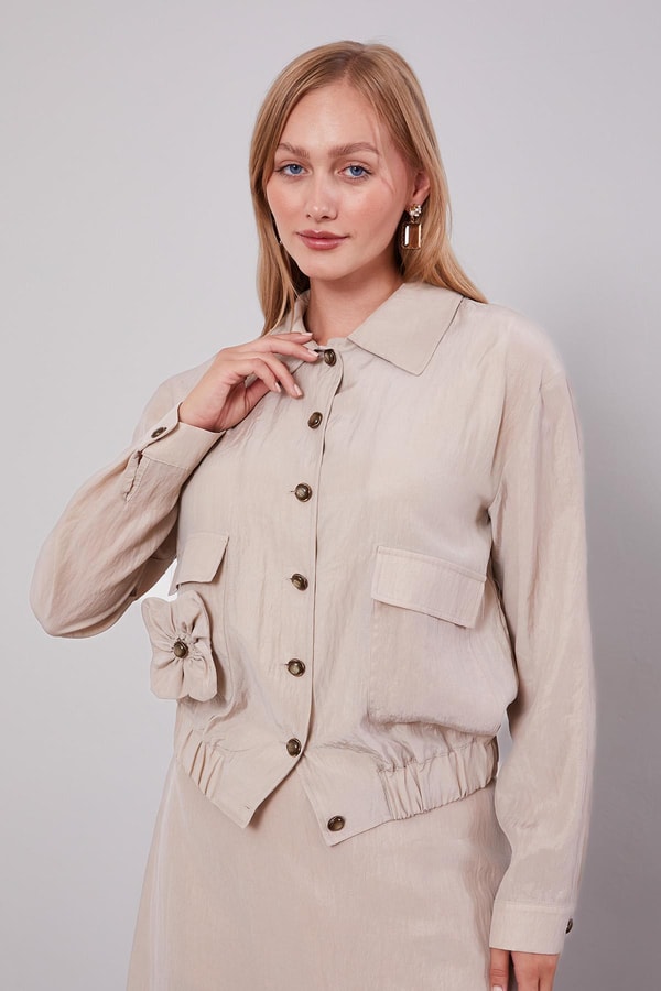 LevidorA.Pudra Gül Detaylı Cupra Etekli Takım