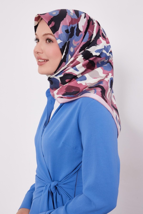 LevidorA.Lila Kamuflaj Desen Twill İpek Eşarp