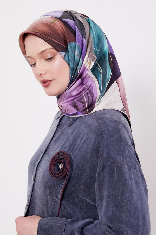 LevidorA.Vizon İnce Yaprak Desen Twill İpek Eşarp