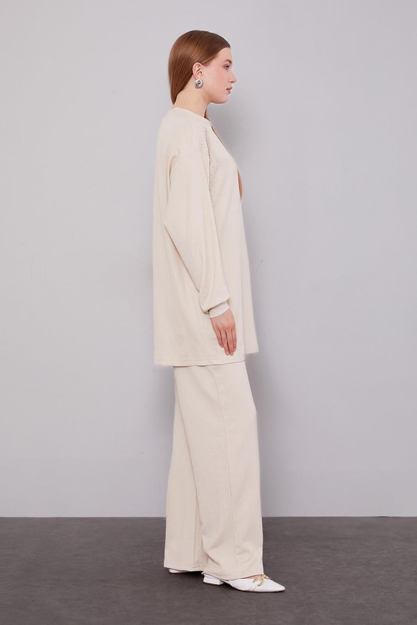 LevidorA.Bej Omzu Taş İşlemeli İkili Takım