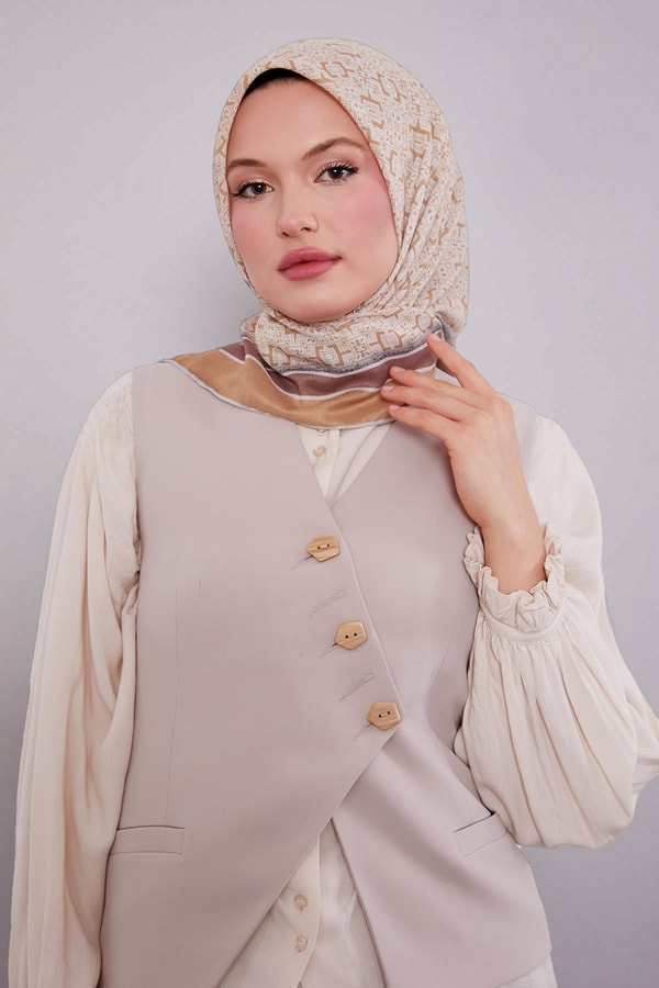 LevidorA.Kahve Puzzle Desen Soft Eşarp