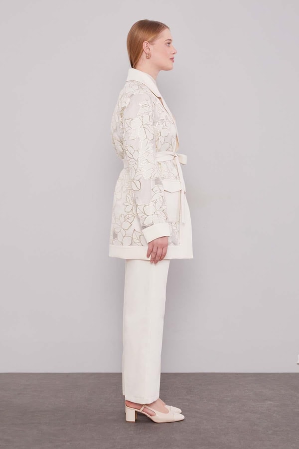 LevidorA.Taş Belden Bağlamalı Güpür Detaylı İkili Takım