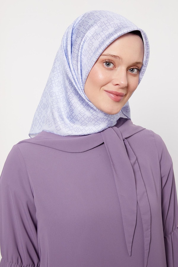 LevidorA.Mavi Çizgili Sarmal Desen Twill İpek Eşarp