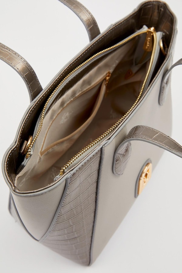 LevidorA.Gri Deri Detay Omuz Çantası