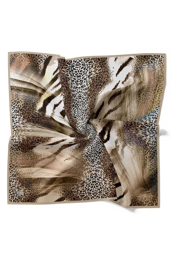 LevidorA.Vizon Karışık Leopar Desen Twill İpek Eşarp