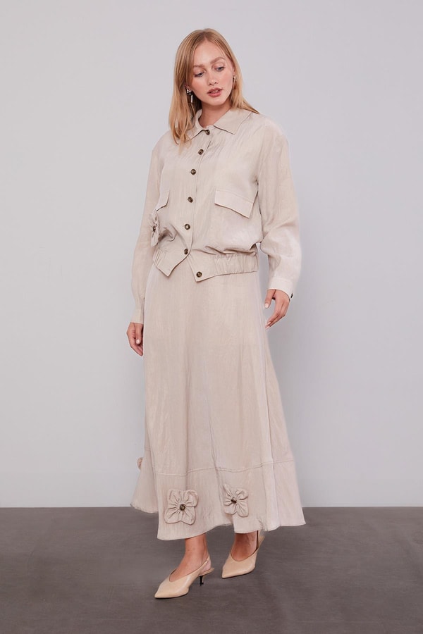 LevidorA.Pudra Gül Detaylı Cupra Etekli Takım
