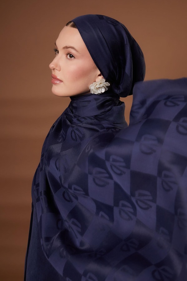 LevidorA.Lacivert Kare LVD Baskılı Naia Jakar Şal