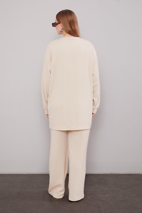 LevidorA.Bej Şerit Taş Detaylı İkili Takım