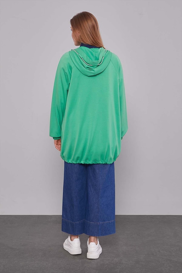 LevidorA.Yeşil Kapüşonlu Taşlı İp Detaylı Kap