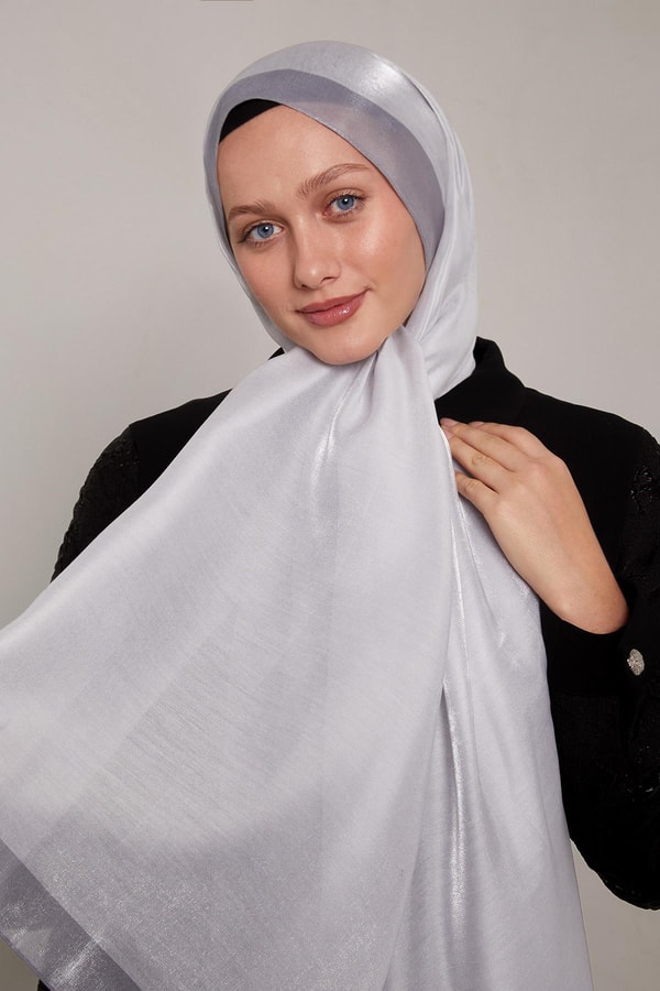 LevidorA.Gri Şerit Desen Kehribar Şal