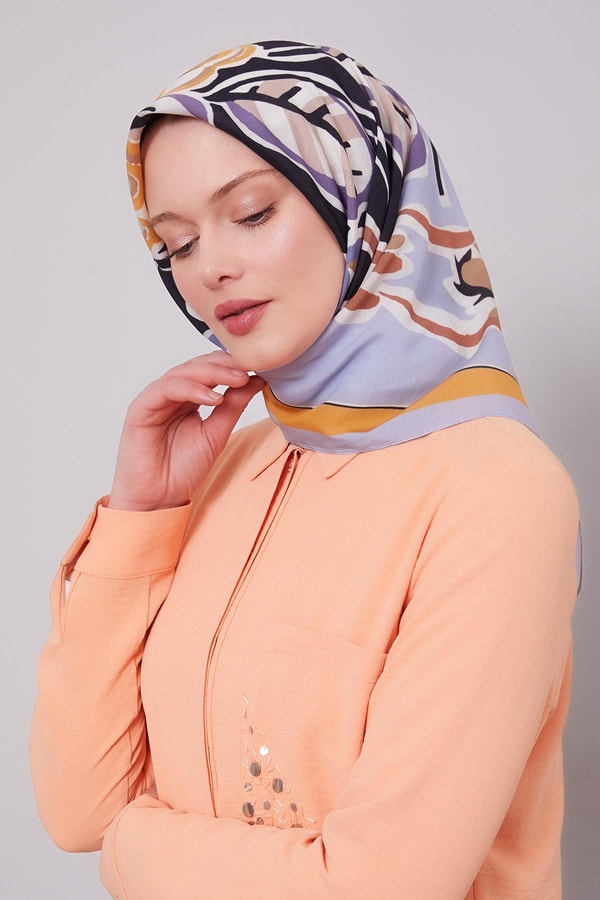 LevidorA.Mavi Çiçek Dalı Aura Eşarp