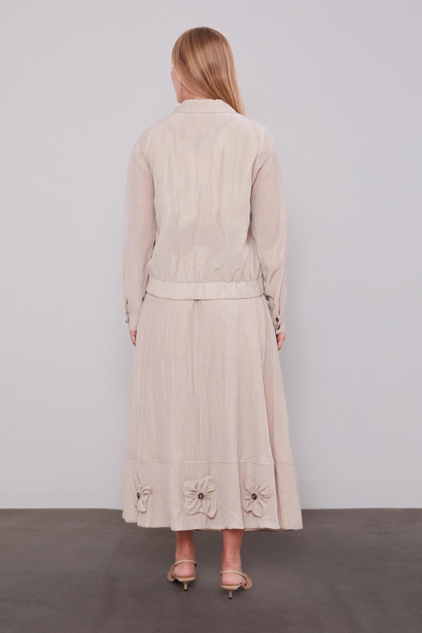 LevidorA.Pudra Gül Detaylı Cupra Etekli Takım